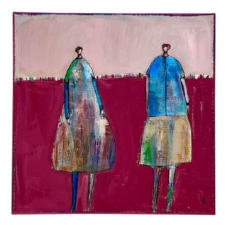 Vintage Boho Abstract Couple Painting For Sale