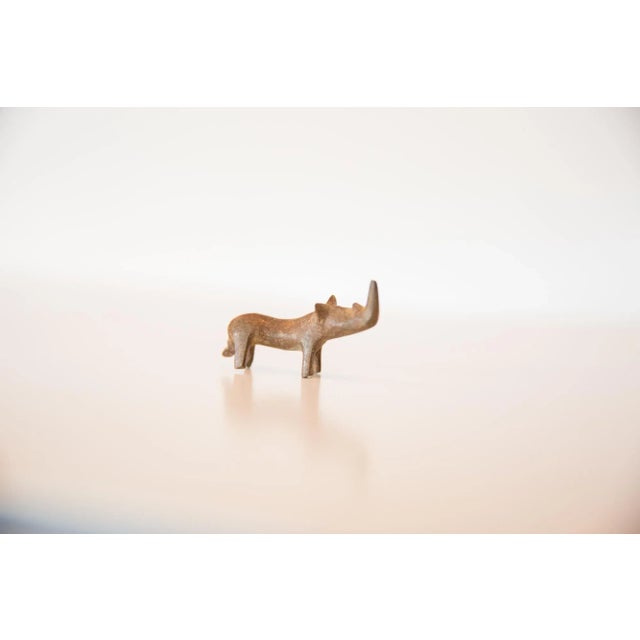 African Vintage African Mini Curved Copper Rhino For Sale - Image 3 of 7