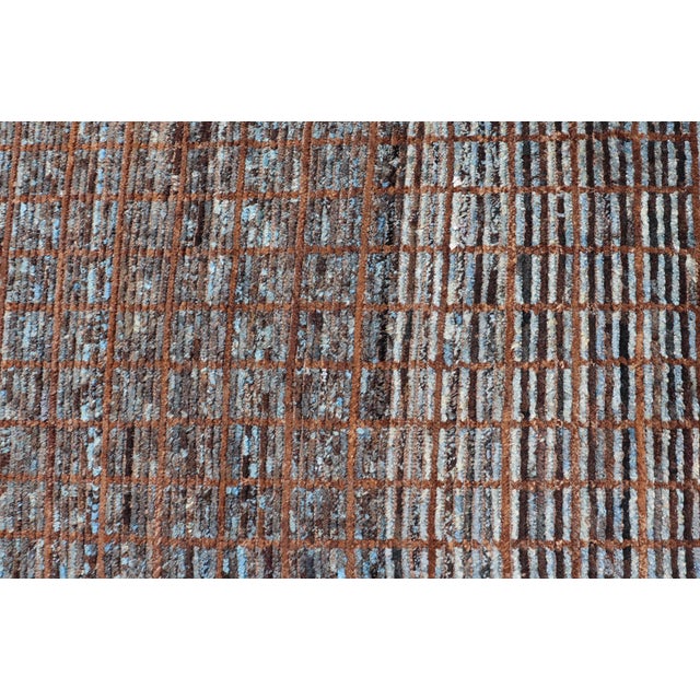 Keivan Woven Arts Modern Runner in Distressed Moroccan Squared Design With Blue For Sale In Atlanta - Image 6 of 11