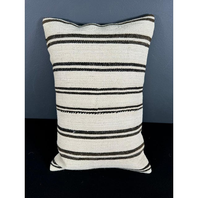 Turkish Hemp Pillow Cushion Natural Beige Black Pillow Cushion Cover 16" x 24" For Sale - Image 4 of 4