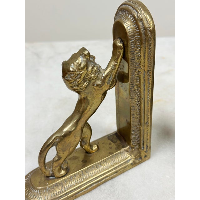 Metal Vintage 20th C Brass Lion Bookends For Sale - Image 7 of 8
