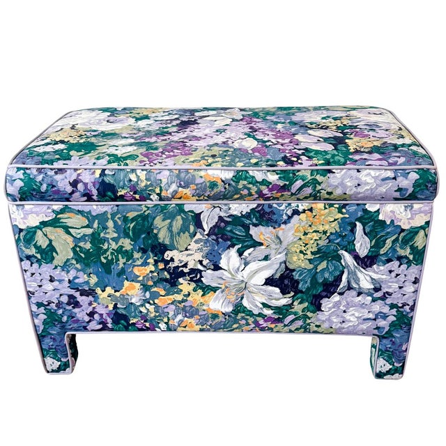 Pair of Vintage Impressionist Floral Upholstered Parsons Style Bench Ottomans For Sale - Image 12 of 13