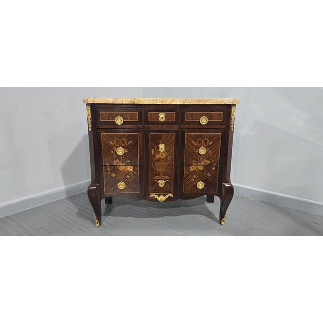 French Marquetry Commode Chest of Drawers, 1920s For Sale - Image 3 of 11