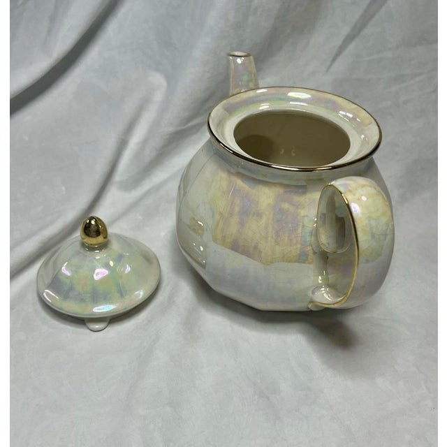 Gemstone Vintage Wade England Pearl Wedding Lustreware Teapot – Iridescent Crackle Glaze Gold Trim For Sale - Image 7 of 12