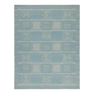 Rug & Kilim’s Scandinavian Style Kilim in Seafoam, Teal & Gray Geometric Pattern - 9x12 For Sale