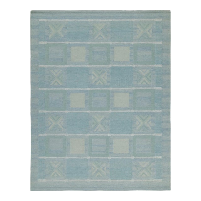 Rug & Kilim’s Scandinavian Style Kilim in Seafoam, Teal & Gray Geometric Pattern - 9x12 For Sale