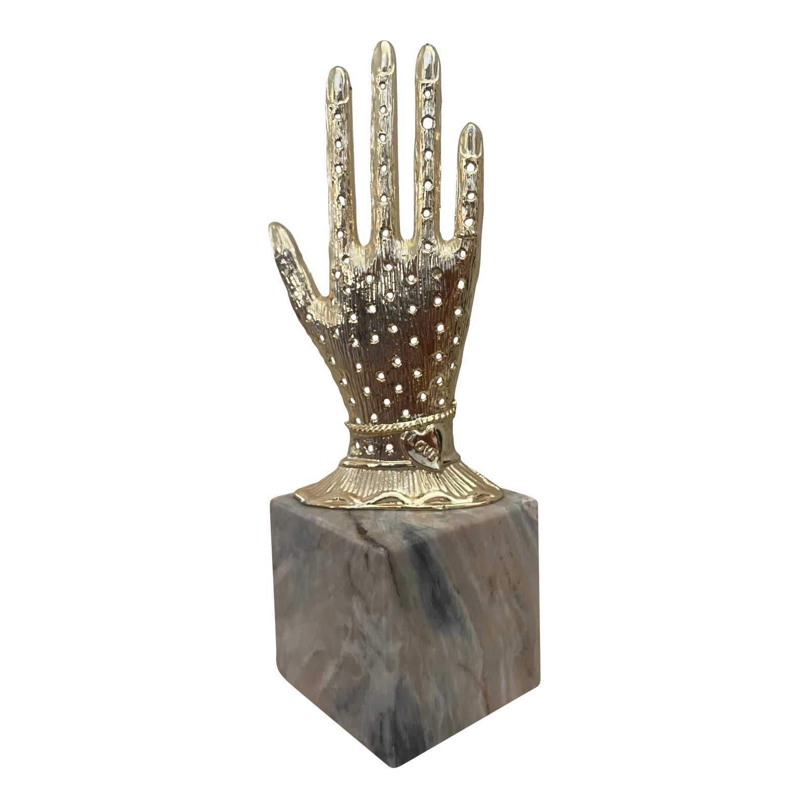 Surrealist Brass Hand Sculpture on Marble Cube Chairish