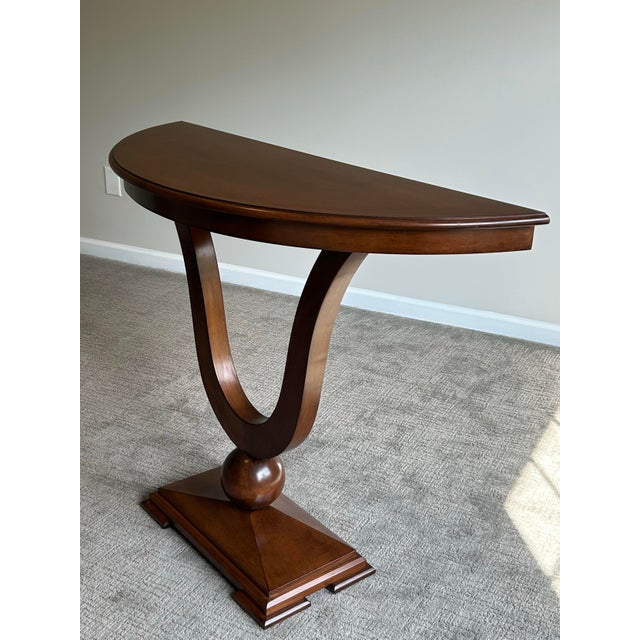 Wood Pair of Attributed J. Alexander Sardinia Neoclassical Demi-Lune Console Tables For Sale - Image 7 of 9