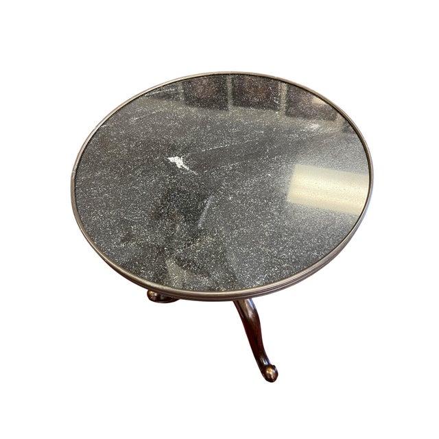 Set of Three Regency-Style Cast Iron Pedestal Tables With Black Stone Tops For Sale In West Palm - Image 6 of 15