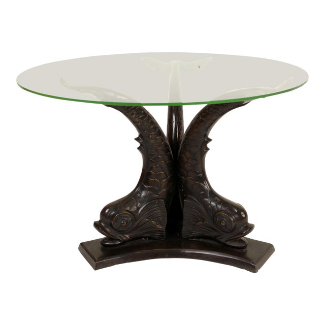 Bronze Dolphin Form Glass Top Occasional Table Chairish