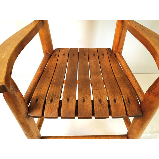 Vintage Handmade Child’s Wood Armchair, Rustic Slat Seat Kids Accent Chair, Primitive English Cottage Nursery Fireplace Mantel Decor Piece For Sale - Image 13 of 13
