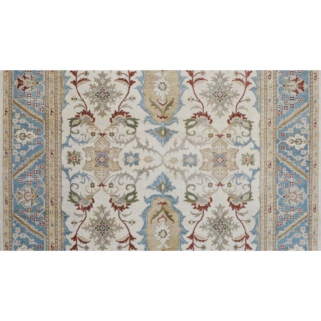 Islamic Afghan Sultanabad Master Wool 9 x 12 Ivory, Light Blue, Beige & Red Handmade Area Rug #1143287 For Sale - Image 3 of 4