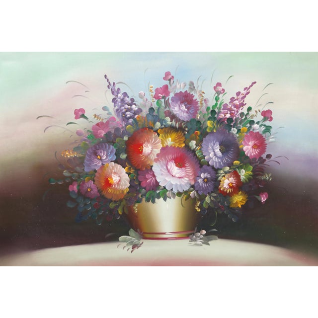 Figurative Spring Flowers in Gold Vase (2), Chuju Sheng For Sale - Image 3 of 3