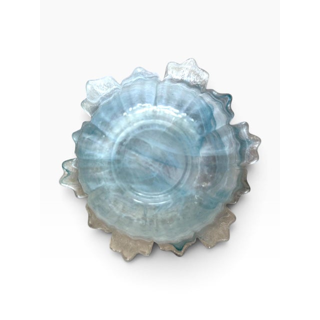 Late 20th Century Vintage Blue Art Glass Bowl | Sculptural Ruffled Freeform Rim | Handkerchief Style For Sale - Image 5 of 5