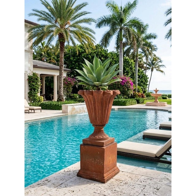 1990s Italian Neoclassical Terracotta Urn on Matching Pedestal For Sale In West Palm - Image 6 of 10