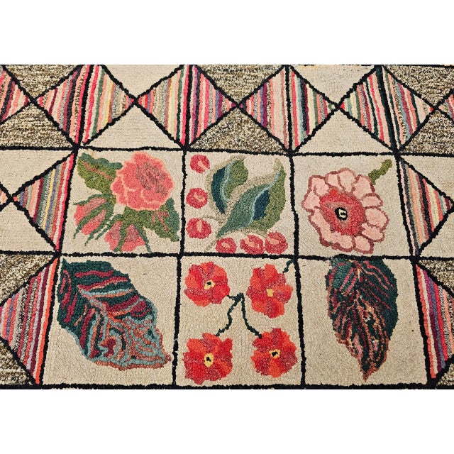 Early 20th Century Vintage American Hand Hooked Rug, Block Design, Folk Art Tapestry, 2x3 For Sale - Image 5 of 12
