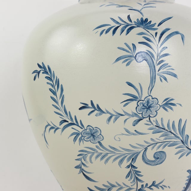 Pair of Vintage Hand Painted Blue and Cream Ceramic Table Lamps With Deer and Floral Folk Art Design For Sale - Image 11 of 14