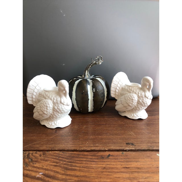 Ceramic White Napcoware Turkey Candleholder Thanksgiving Pair For Sale - Image 7 of 11