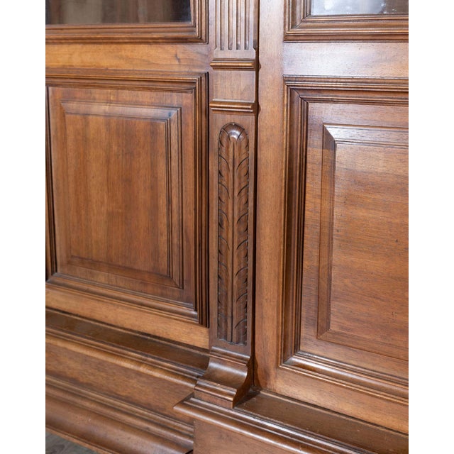 French Solid Walnut Bookcase with Carved Columns, Late 19th Century For Sale - Image 15 of 16