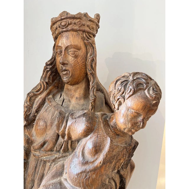 Antique Madonna and Child Carved Sculpture For Sale In Greensboro - Image 6 of 9