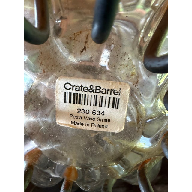 Beautiful vintage blown bubble glass vase in a metal frame from Crate and Barrel, approximately 1960’s vintage, showing...