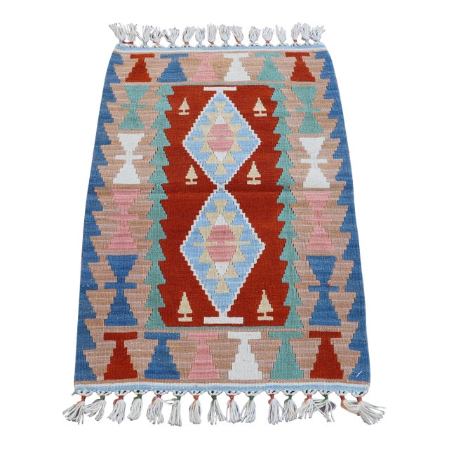 1990s Scandinavian Blue Cappadocia Kilim Rug For Sale