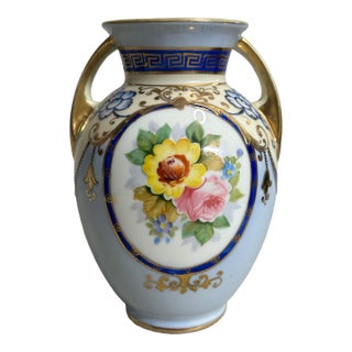 Antique Morimura Bros. Nippon Double-Handled Porcelain Vase - Hand-Painted Floral For Sale