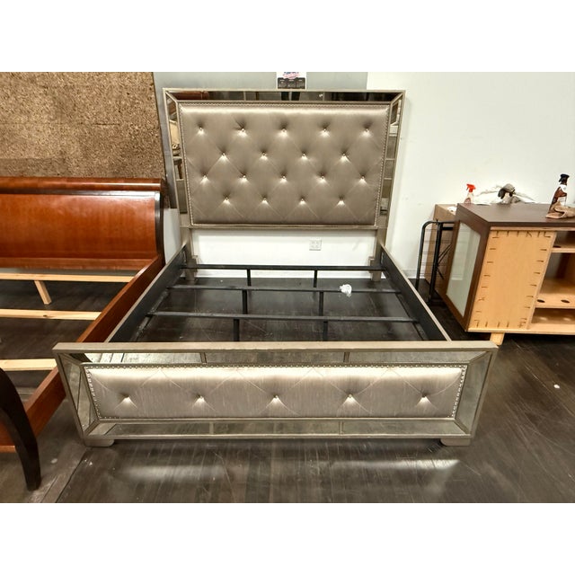 Eastern King Size Z Gallerie Ava Mirrored Tufted Bed For Sale - Image 10 of 12