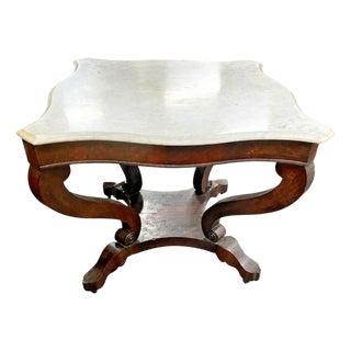 Antique Empire Marble Top Center Table Mahogany Parlor Console Sofa Table For Sale