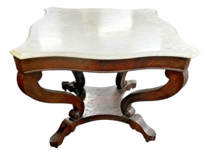 Antique Empire Marble Top Center Table Mahogany Parlor Console Sofa Table