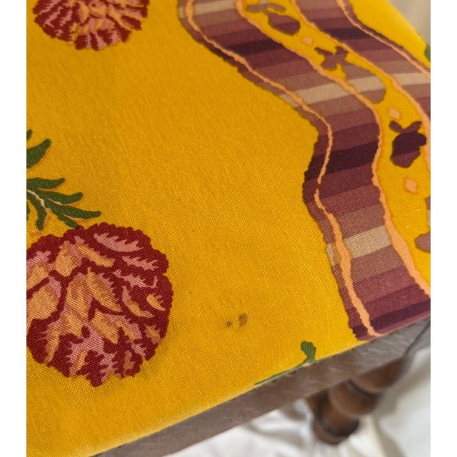 Wood Antique Pierre Frey Upholstery Louis XIII Style Oak Ottomans - A Pair For Sale - Image 7 of 8