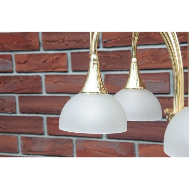 Metal Brass and Glass Chandelier, Poland, 1980s For Sale - Image 7 of 8