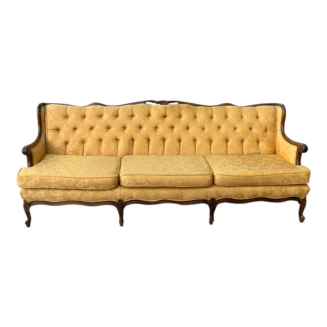 Mid Century Antique French Provincial Yellow Tufted Sofa Chairish