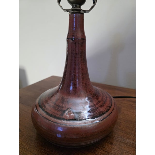 1960s Vintage French Mid Century Brown Stoneware Studio Pottery Lamp C. 1960s For Sale - Image 5 of 16