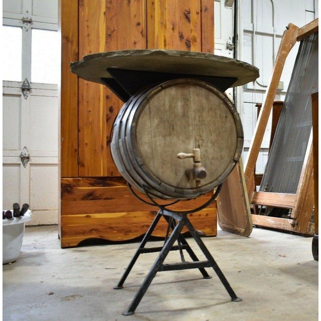 Antique Custom Barrel Pub Table With Stone Top For Sale - Image 11 of 11