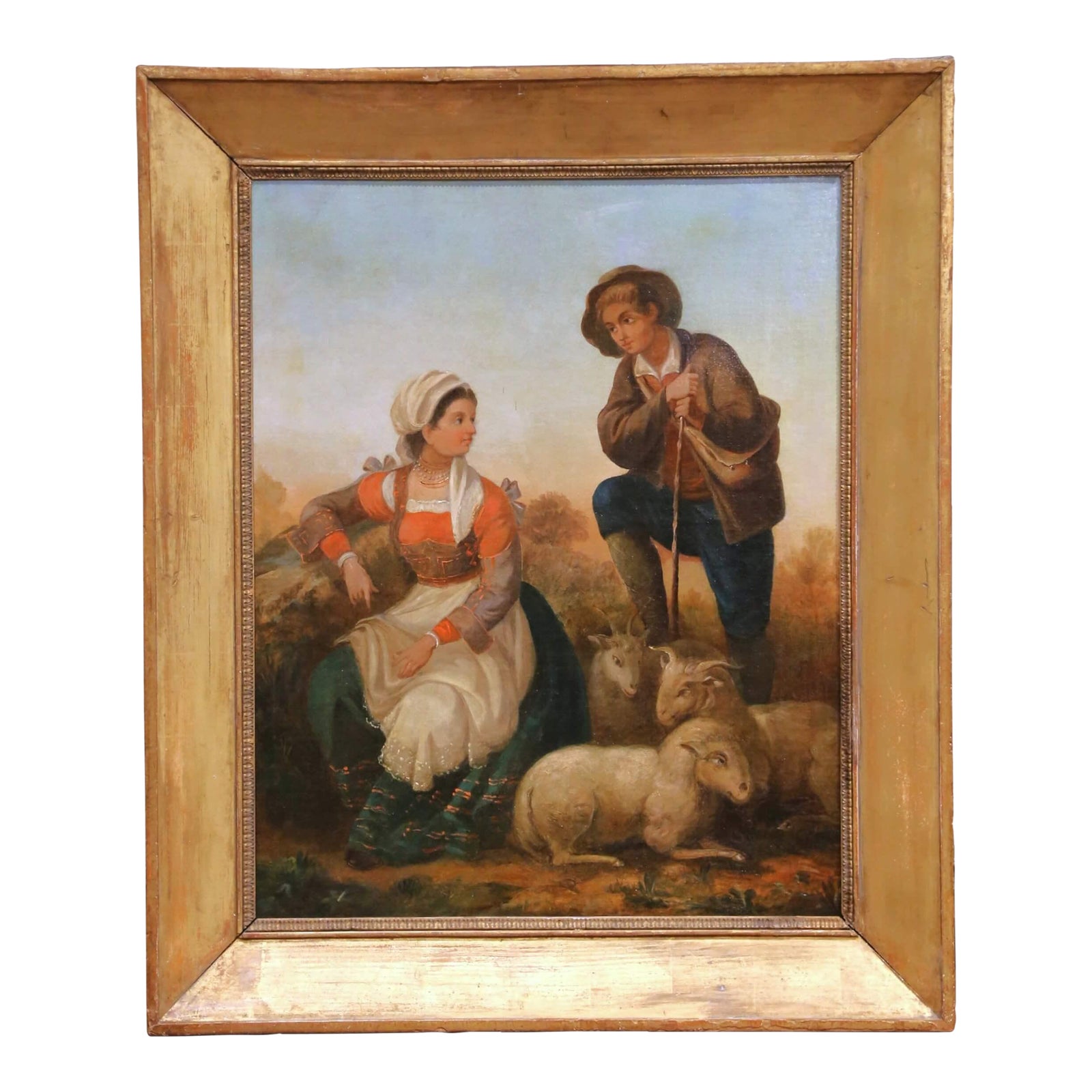 19th Century French Pastoral Oil on Canvas Painting in Carved Gilt ...