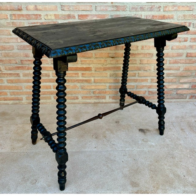 Early 20th Century Spanish Side Table with Turned Legs and Iron