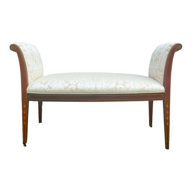 Antique Hepplewhite Mahogany Window Seat/Bench With Inlay and Bellflowers For Sale