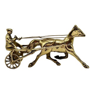Vintage Brass Horse Sulky Sculpture, Mid Century Harness Racing Decor For Sale