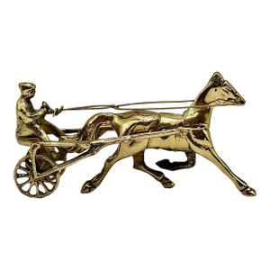 Vintage Brass Horse Sulky Sculpture, Mid Century Harness Racing Decor