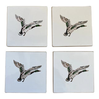 20th Century “Decalcraft” Toronto White Ceramic Mallard Duck Coasters - Set of 4 For Sale