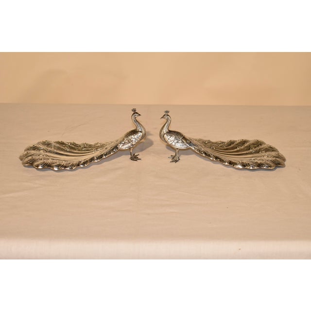 American Pair of Signed Sterling Silver Peacock Dishes From Gorham, Circa 1920 For Sale - Image 3 of 12