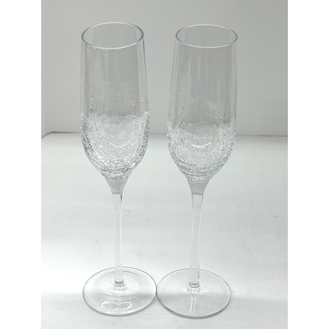 Mid 20th Century Stemware Set of 10 Beautiful Modern Champagne Flutes With Ice Crackle Effect For Sale - Image 10 of 18