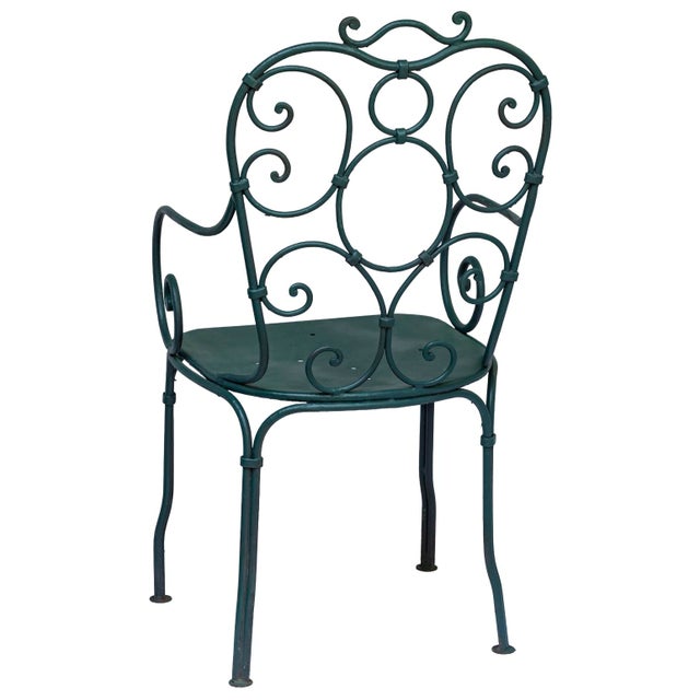Dark Green Antique Garden Table & Chairs, Set of 5 in Dark Green Patio For Sale - Image 8 of 15