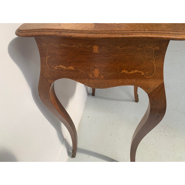 Napoleon III Style Walnut Marquetry Worktable, 20th Century For Sale - Image 4 of 11