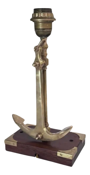 Marine Table Lamp with an Anchor in Gold-Colored Brass, France, 1960s