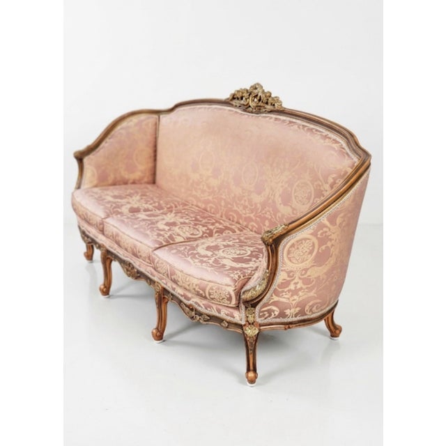 French 1960s French Style Settee Gold Leaf Loveseat Sofa For Sale - Image 3 of 5