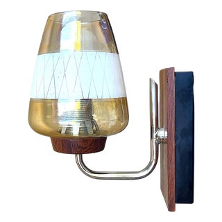 Danish Modern Teak and Amber Glass Wall Sconce, 1960s For Sale