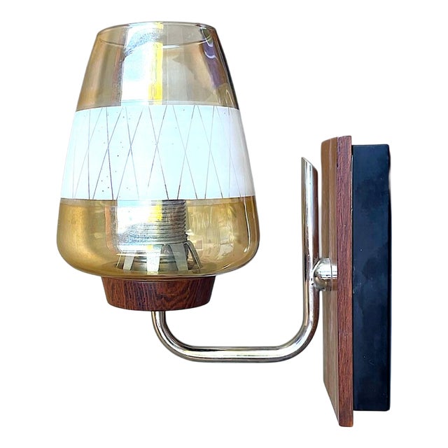 Danish Modern Teak and Amber Glass Wall Sconce, 1960s For Sale