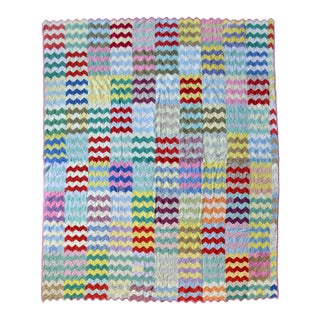 Antique Hand-Stitched Chevron Patterned Quilt For Sale